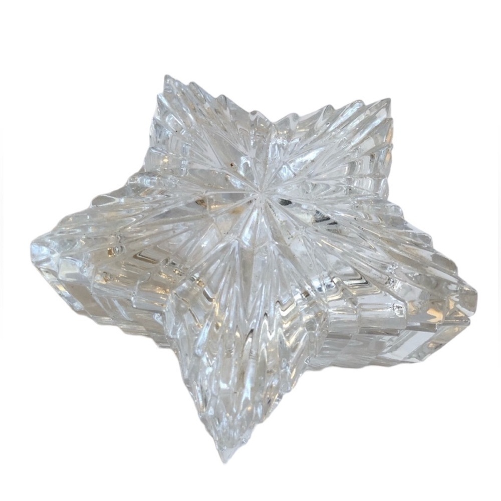 Vintage-Trinket Dish-American Crystal Collection-Star-Lid-Clear-Glad-Home Decor